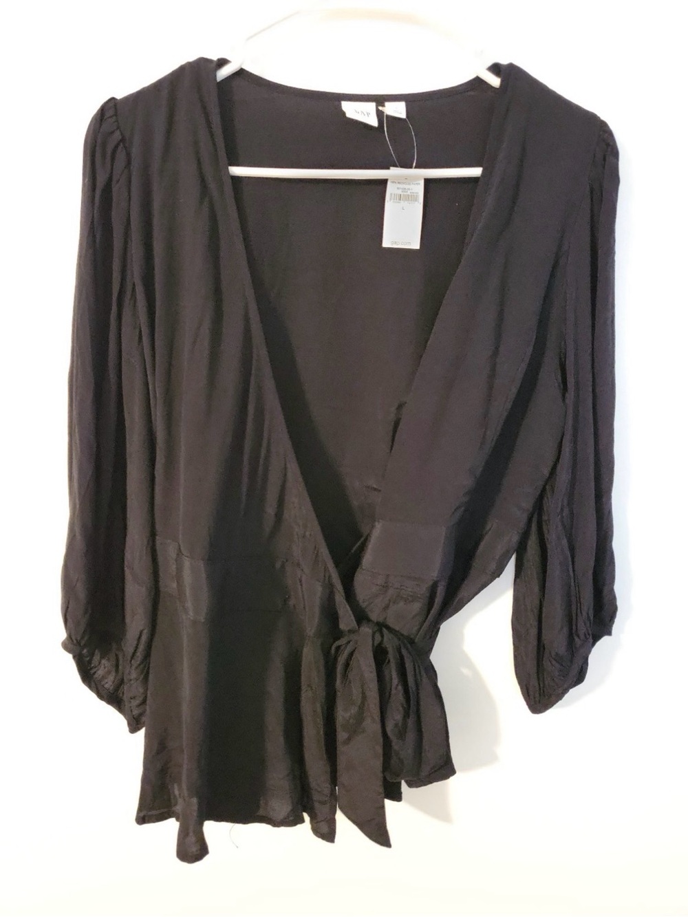 Gap Black Wrap Blouse with Tie Waist